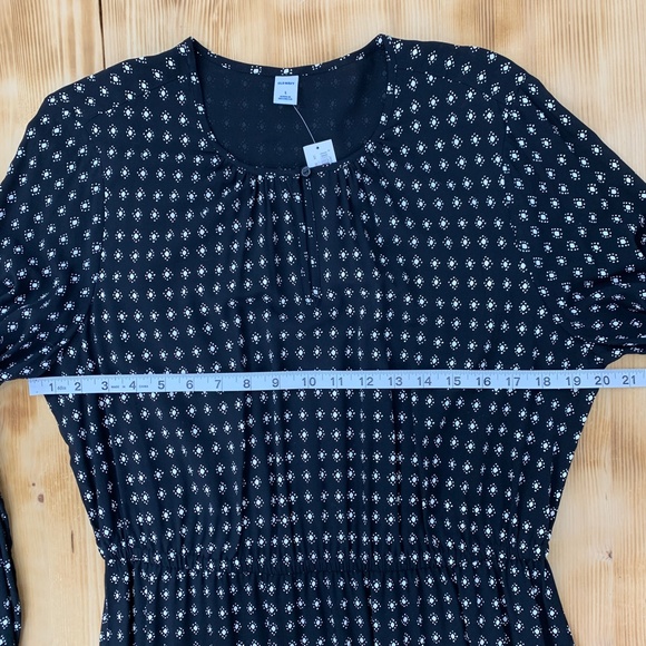 Old Navy Long Sleeve Waisted Black Printed Dress Sz L - Picture 8 of 10